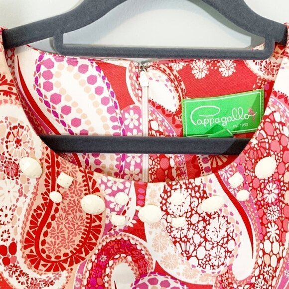 Cappagallo red white jeweled sleeveless knee length‎ shift dress - 12 - Picture 2 of 9